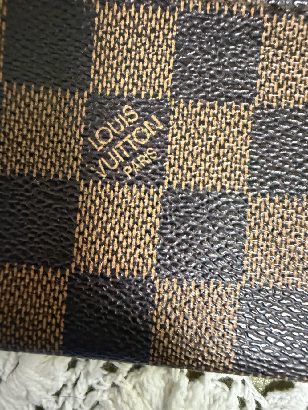 Louis Vuitton Brown Textured Leather Zip Pouch - Gold Trim - Picture 4 of 6